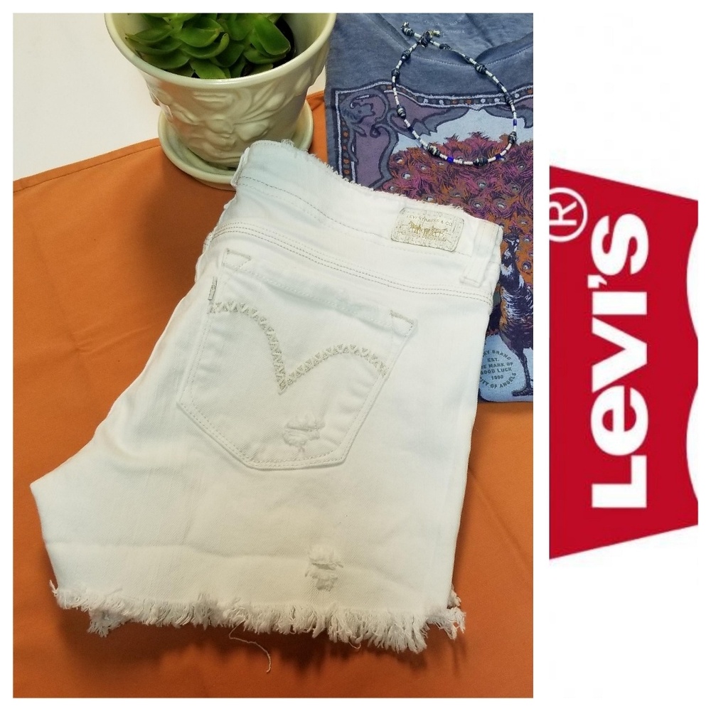 Levi's White Cut Off Shorts Distressed Frayed 13
